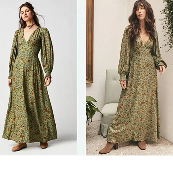 NWT! Spell x Free People "The Lady Untamed" Floral Gown in Matcha Med MSRP $289 - Picture 6 of 14